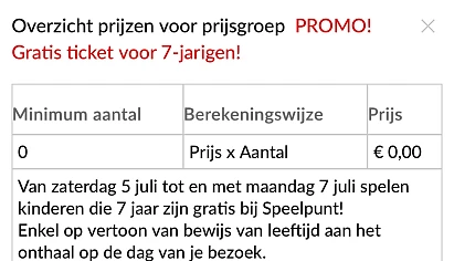 Speelpunt Gratis ticket voor 7-jarigen