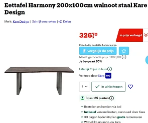 Eettafel Harmony 200x100cm walnoot staal - Kare Design