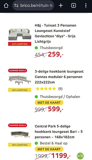 40% korting loungeset bij Brico