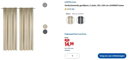 Verduisterende gordijnen, 2 stuks voor €14,99 bij Lidl