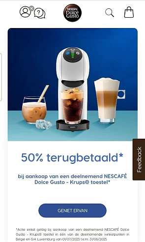 Krups Nescafé dolce gusto toestellen 50% terugbetaald