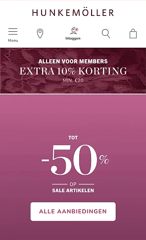 Hunkemöller 50% + 10% als member