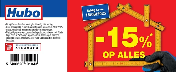 15% korting op alles bij Hubo