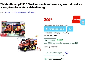 Dickie - Unimog U530 Brandweerwagen - trekhaak en waterpistool met afstandsbediening