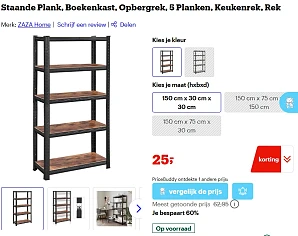 Boekenkast/opbergrek met 5 planken (150 cm x 30 cm x 30 cm)