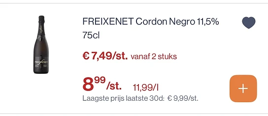 Freixenet cava cordon negro11,5% 75 cl goedkoper vanaf 2 flessen