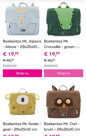 Trixie boekentas in promo op veepee.be