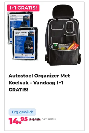 Autostoel organizer met koelvak. Vandaag 1+1 gratis. -63%