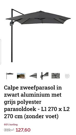 Calpe zweefparasol 270 x 270 cm aan -60% bij Exterioo
