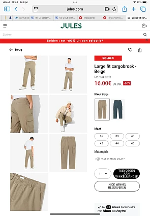 Jules: cargobroek voor 16€ ipv 39.99€
