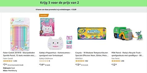 3 voor de prijs van 2+ extra korting (25 euro wordt 7 euro)
