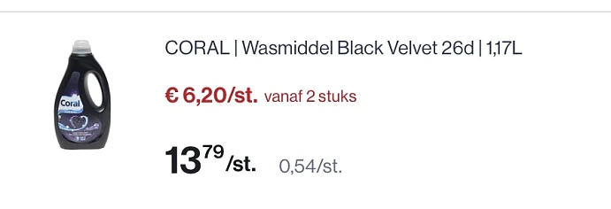 Coral wasmiddel black velvet 26 d veel goedkoper