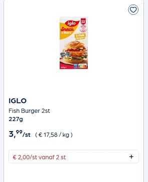 iglo fish burger 2 stuks 227 gram -50%