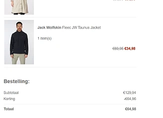 Regenjas dames only en Jack Wolfskin heren fleece beide -50%