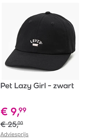 Levi's zwarte pet lazy girl in promo op veepee.be