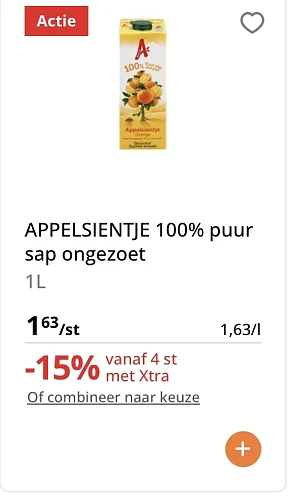 Appelsientje fruitsap 100% puur sap ongezoet - 15% bovenop reactie Albert heijn