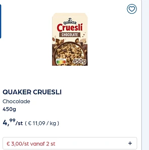 Quaker cruesli chocolade en nuts in promo