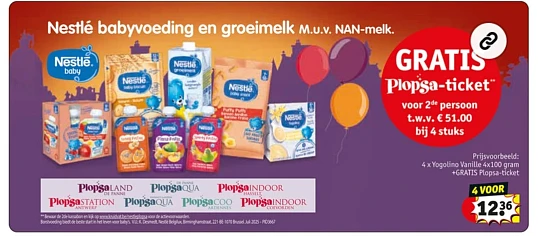 Koop 4 Nestlé Baby producten en krijg gratis Plopsa ticket bij Kruidvat