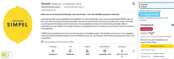 Ottolenghi Simpel hardcover boek voor €12.24 op Amazon BE