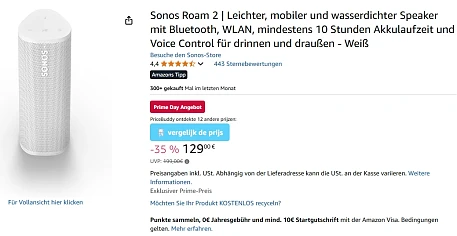 Sonos Roam 2 voor €129 ipv €199