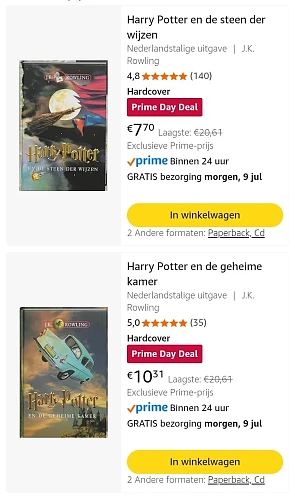 Prime day deal: Harry Potter boeken J.K. Rowling