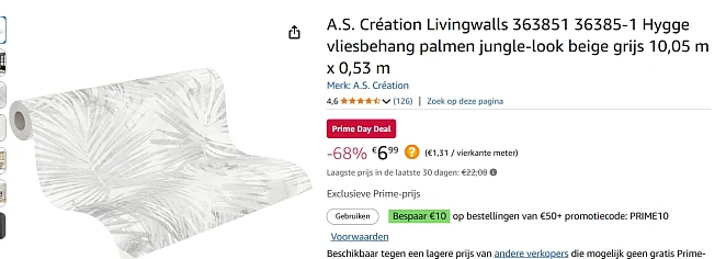 Prime day deal: vliesbehang palmen jungle-look -68%
