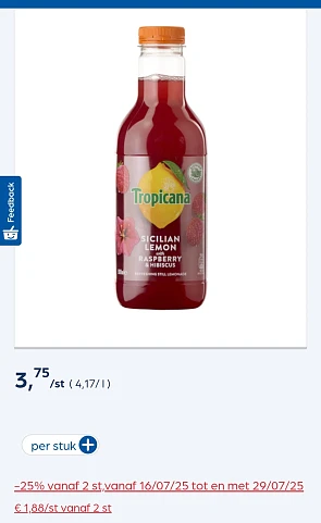 TROPICANA Lemon Raspberry-Hibiscus 90cl -25% extra