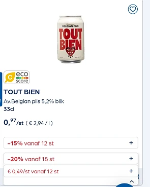 TOUT BIEN Av.Belgian pils 5,2% blik 33cl -20% extra