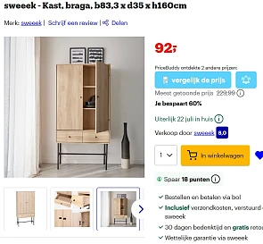 sweeek - 2 deuren - SlaapkamerKast, braga, b83,3 x d35 x h160cm