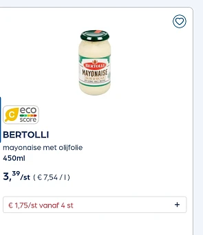 Bertolli mayonaise met olijfolie 450ml in promo