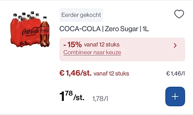 Coca Cola regular en coca cola zero -15% extra