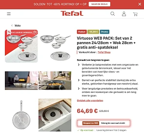 Tefal Virtuoso: Set van 2 pannen 24/28cm + Wok 28cm + gratis anti-spatdeksel