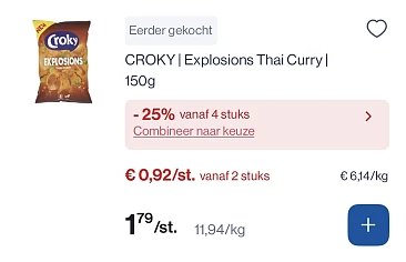 Croky explosions Thai curry 150 gram -25% extra bovenop goedkopere prijs