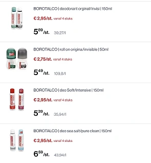 Verschillende Borotalco producten Tot -50%