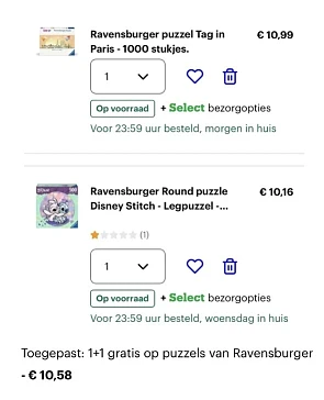 Dagdeal: 1+1 gratis op Ravensburger puzzels
