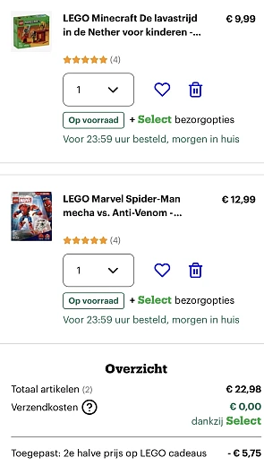 LEGO bij Bol: 2e halve prijs