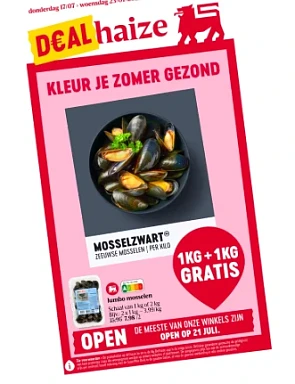 Jumbo mosselen 1kg + 1kg gratis bij Delhaize