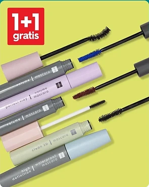1+1 op mascara, wenkbrauw make-up en reismini's bij Hema