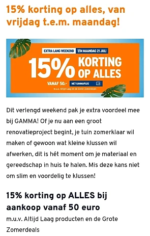 15% korting op ALLES bij aankoop vanaf 50 euro
