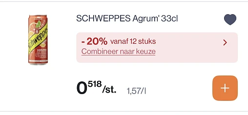 Schweppes agrumes 33 cl -20% extra bovenop reactie Carrefour