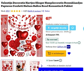 Romantisch pakket met hartjesslinger, rozenblaadjes, confetti, ballonnen, ...