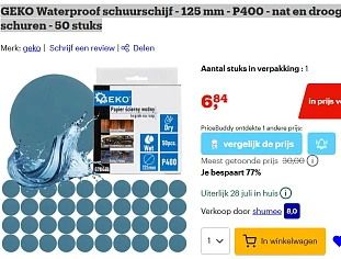 GEKO Waterproof schuurschijf - 125 mm - P400 - nat en droog schuren - 50 stuks