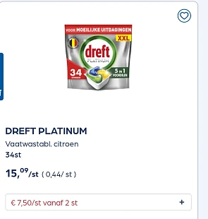 Dreft platinum vaatwastabl. citroen 34st -50%