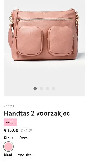 Roze handtas met 2 voorzakjes -70% op veritas.be