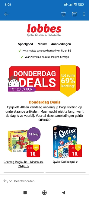 Donderdagdeal lobbes: tot -69% korting