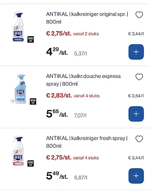 Verschillende Antikal producten tot -50%