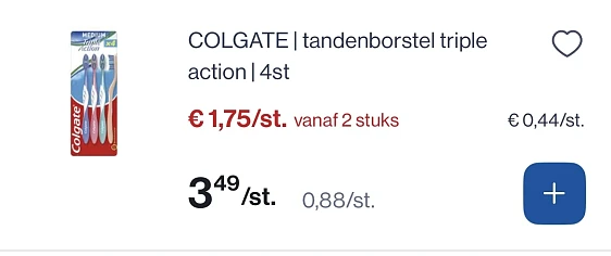 Colgate tandenborstel triple action 4 stuks -50% bij Collect&Go