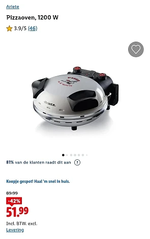 Ariete pizzaoven 1200 W -42% bij Lidl