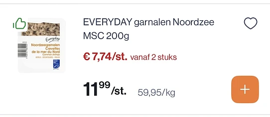 Everyday garnalen noordzee MSC 200 gram reactie Carrefour 1+1