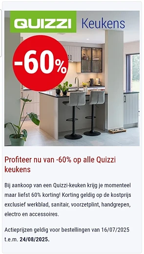 -60% op alle Quizzi keukens bij Hubo